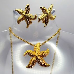 Vintage Avon Starfish clip earrings & necklace set